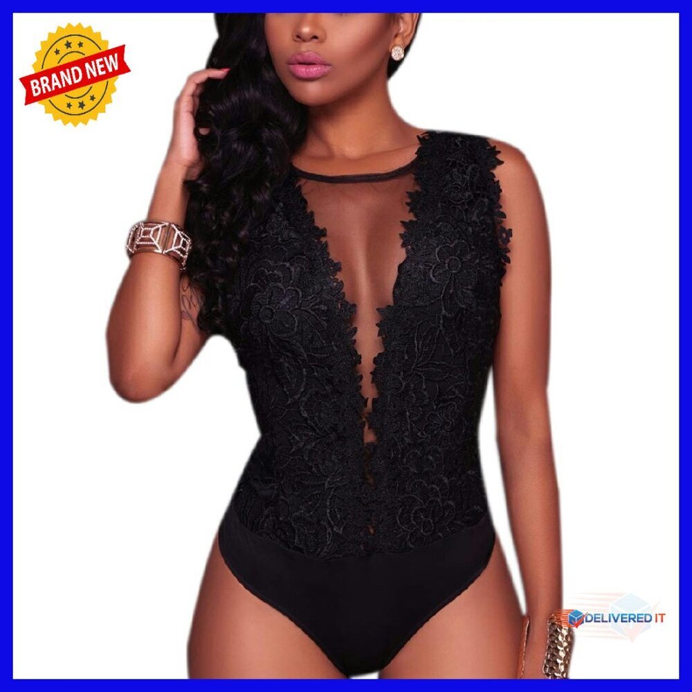 Sexy Lace Bodysuit Jumpsuit Mesh See Through Sleeveless Long Sleeve Swimsuit